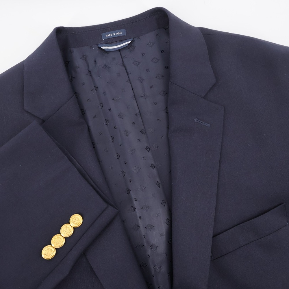 Saddlebred Gold Crest Buttons Wool Blend Blazer Navy Long Sleeve Mens 44R